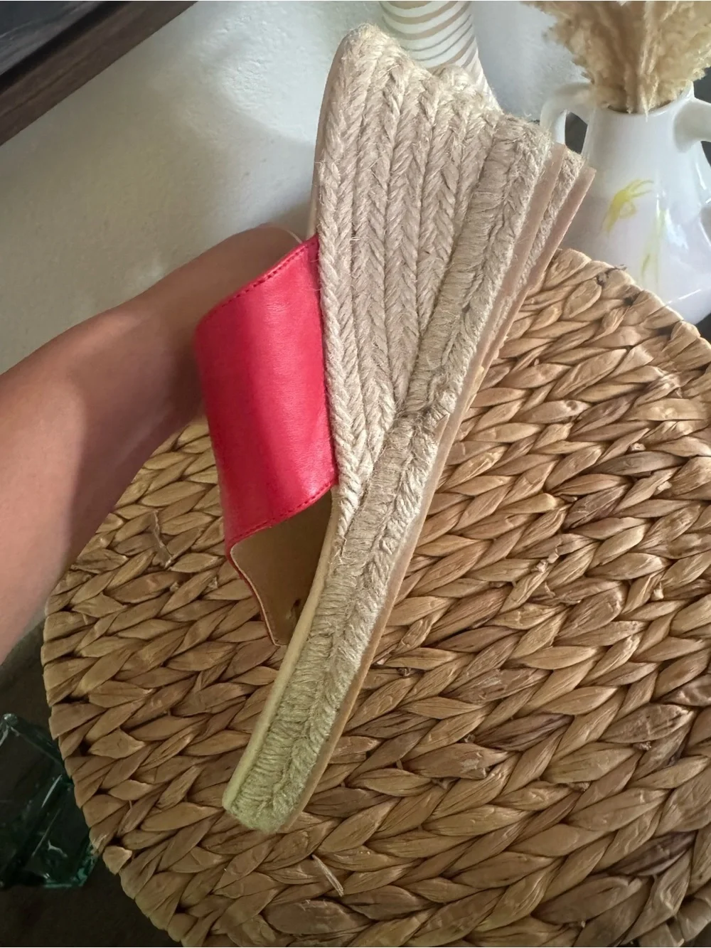 Neiman Marcus Red Leather Espadrille Thong Sandals - Women's